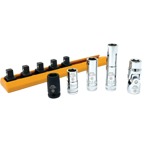 Jeu de douilles chrom&eacute;es avec rail, 5 Morceaux, Prise de 1/4" Oxymax Inc