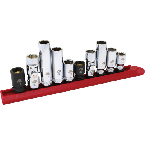Jeu de douilles chrom&eacute;es avec rail, 10 Morceaux, Prise de 1/4"/3/8" Oxymax Inc