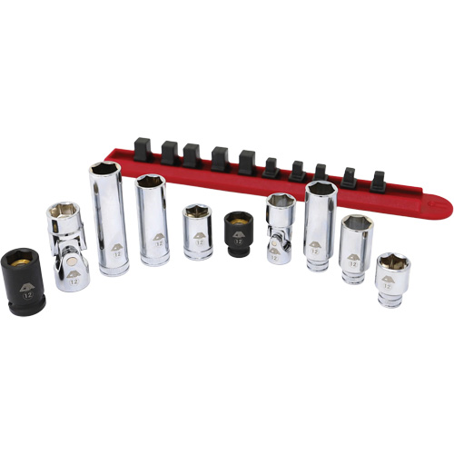 Jeu de douilles chrom&eacute;es avec rail, 10 Morceaux, Prise de 1/4"/3/8" Oxymax Inc