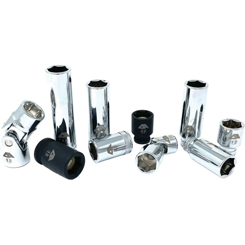 Jeu de douilles chrom&eacute;es avec rail, 10 Morceaux, Prise de 1/4"/3/8" Oxymax Inc