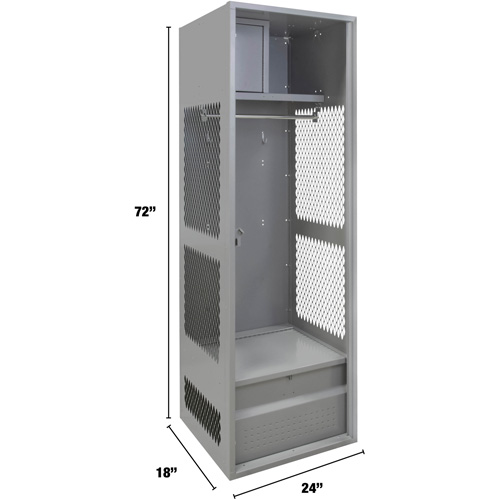 Gear Locker, Steel, 24" W x 18" D x 72" H, Grey Oxymax Inc
