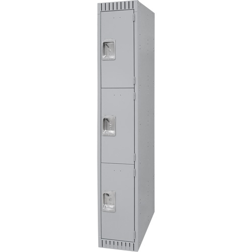 Lockers, 3 -tier, 12" x 18" x 72", Steel, Grey, Knocked Down Oxymax Inc