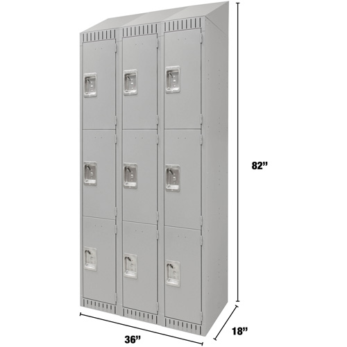 Casiers, 3 niveaux, Bloc de 3, 36" x 18" x 82", Acier, Gris, D&eacute;mont&eacute; Oxymax Inc