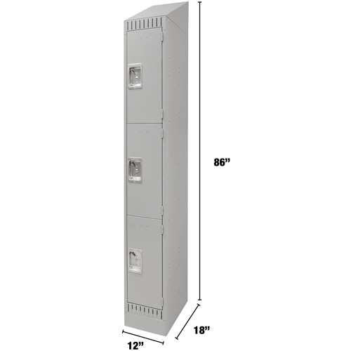 Lockers, 3 -tier, 12" x 18" x 86", Steel, Grey, Knocked Down Oxymax Inc