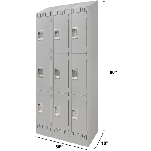 Casiers, 3 niveaux, Bloc de 3, 36" x 18" x 86", Acier, Gris, D&eacute;mont&eacute; Oxymax Inc