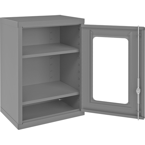 Armoire de rangement murale avec portes transparentes, 26-15/16" h x 18-1/8" la x 13-11/16" p, 2 tablettes, Acier, Gris Oxymax Inc
