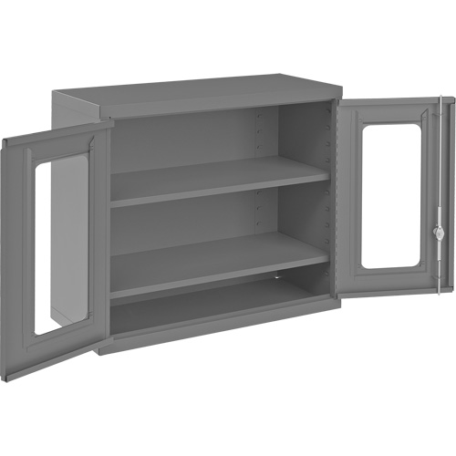 Armoire de rangement murale avec portes transparentes, 26-15/16" h x 29-7/8" la x 13-11/16" p, 2 tablettes, Acier, Gris Oxymax Inc