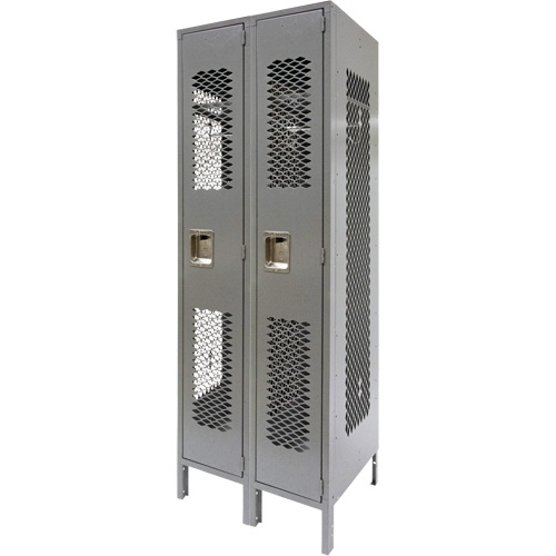 Vented Lockers, Bank of 2, 24" x 18" x 78", Steel, Grey, Knocked Down, Perforated Oxymax Inc