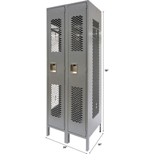 Vented Lockers, Bank of 2, 24" x 18" x 78", Steel, Grey, Knocked Down, Perforated Oxymax Inc