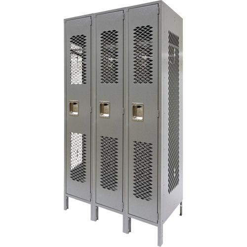 Casiers ventil&eacute;s, Bloc de 3, 36" x 18" x 78", Acier, Gris, D&eacute;mont&eacute;, Perfor&eacute; Oxymax Inc