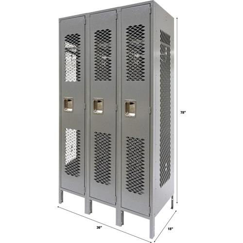 Casiers ventil&eacute;s, Bloc de 3, 36" x 18" x 78", Acier, Gris, D&eacute;mont&eacute;, Perfor&eacute; Oxymax Inc