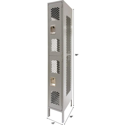 Vented Lockers, 2 -tier, 12" x 18" x 78", Steel, Grey, Knocked Down, Perforated Oxymax Inc