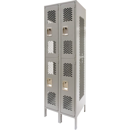 Casiers ventil&eacute;s, 2 niveaux, Bloc de 2, 24" x 18" x 78", Acier, Gris, D&eacute;mont&eacute;, Perfor&eacute; Oxymax Inc