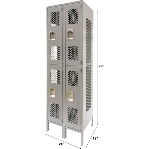 Casiers ventil&eacute;s, 2 niveaux, Bloc de 2, 24" x 18" x 78", Acier, Gris, D&eacute;mont&eacute;, Perfor&eacute; Oxymax Inc