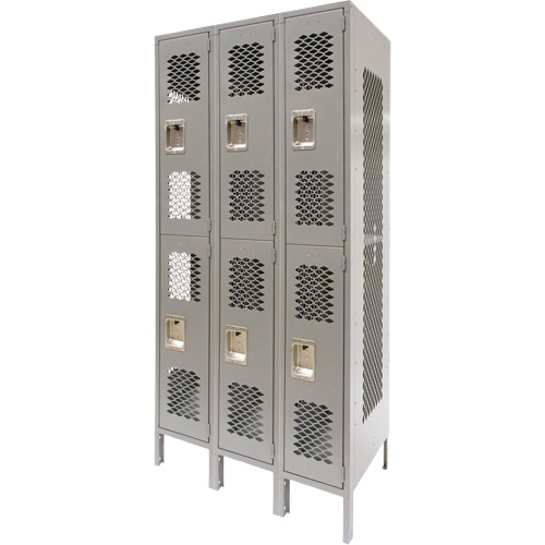 Casiers ventil&eacute;s, 2 niveaux, Bloc de 3, 36" x 18" x 78", Acier, Gris, D&eacute;mont&eacute;, Perfor&eacute; Oxymax Inc