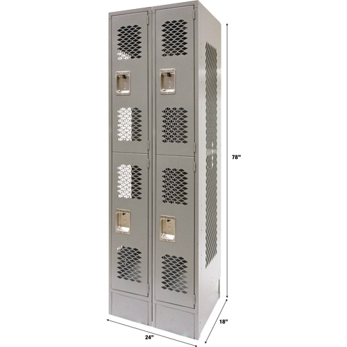 Casiers ventil&eacute;s, 2 niveaux, Bloc de 2, 24" x 18" x 78", Acier, Gris, D&eacute;mont&eacute;, Perfor&eacute; Oxymax Inc
