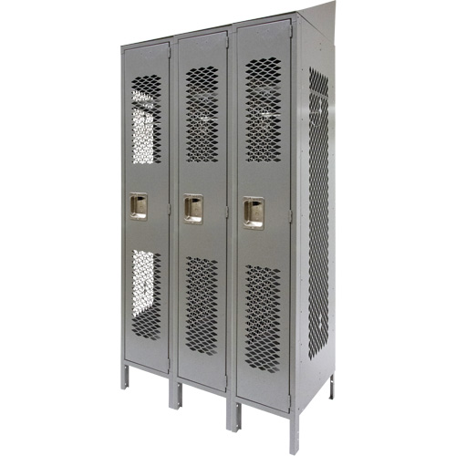 Casiers ventil&eacute;s, Bloc de 3, 36" x 18" x 88", Acier, Gris, D&eacute;mont&eacute;, Perfor&eacute; Oxymax Inc