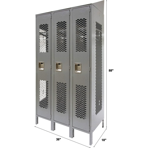 Casiers ventil&eacute;s, Bloc de 3, 36" x 18" x 88", Acier, Gris, D&eacute;mont&eacute;, Perfor&eacute; Oxymax Inc