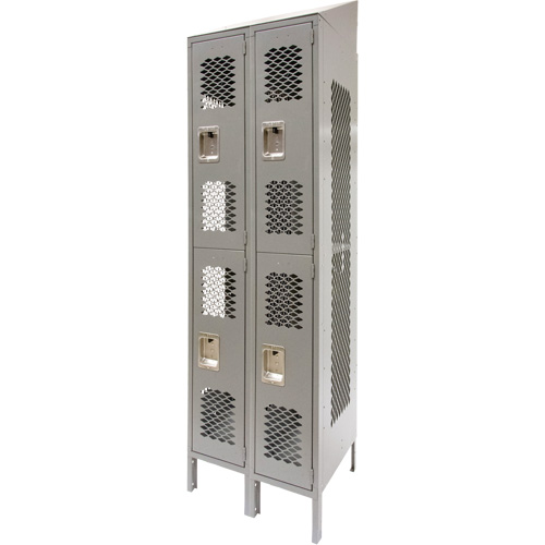 Casiers ventil&eacute;s, 2 niveaux, Bloc de 2, 24" x 18" x 88", Acier, Gris, D&eacute;mont&eacute;, Perfor&eacute; Oxymax Inc