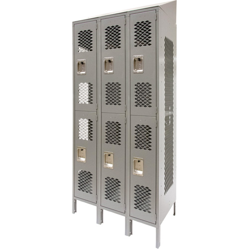 Casiers ventil&eacute;s, 2 niveaux, Bloc de 3, 36 x 18" x 88", Acier, Gris, D&eacute;mont&eacute;, Perfor&eacute; Oxymax Inc