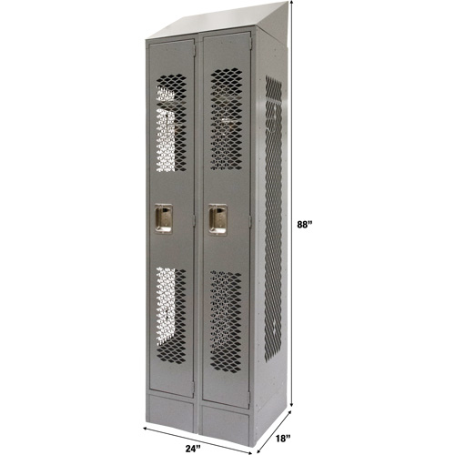 Vented Lockers, Bank of 2, 24" x 18" x 88", Steel, Grey, Knocked Down, Perforated Oxymax Inc