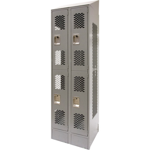 Vented Lockers, 2 -tier, Bank of 2, 24" x 18" x 88", Steel, Grey, Knocked Down, Perforated Oxymax Inc