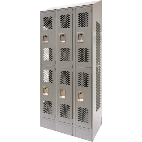 Casiers ventil&eacute;s, 2 niveaux, Bloc de 3, 36 x 18" x 88", Acier, Gris, D&eacute;mont&eacute;, Perfor&eacute; Oxymax Inc