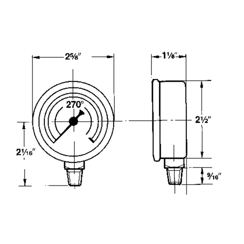 Manom&egrave;tres,  2-1/2", 30" Hg-0" Vac, Fixation inf&eacute;rieure, Analogique rempli de liquide Oxymax Inc