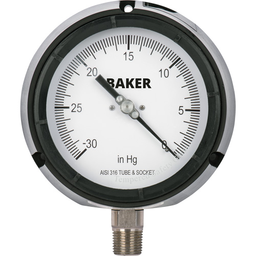 Pressure Gauge, 4-1/2" , 30" 0 Hg Vac., Bottom Mount, Liquid Filled Analogue Oxymax Inc