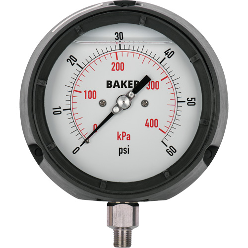 Pressure Gauge, 4-1/2" , 30" 0 Hg Vac., Bottom Mount, Liquid Filled Analogue Oxymax Inc