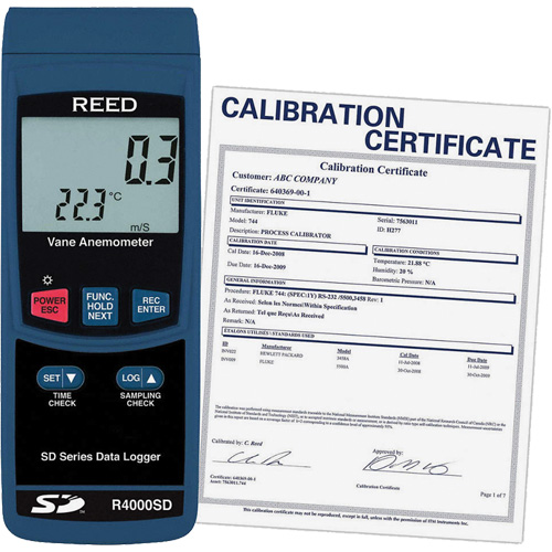 Thermo-an&eacute;mom&egrave;tre avec certificat ISO, Enregistrement des donn&eacute;es, Gamme de v&eacute;locit&eacute; d'air de 0,4 - 30 m/sec Oxymax Inc