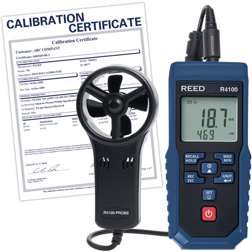 R4100 Vane Thermo-Anemometer with Air Volume with Calibration Certificate, Data Logging, 0.4 - 30 m/sec Air Velocity Range Oxymax Inc