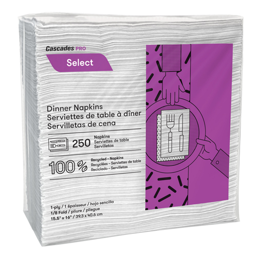 Serviettes de table &agrave; pli 1/8 Pro Select, 1 pli, 15,5" x 16" Oxymax Inc