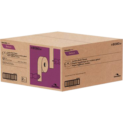 Pro Select Toilet Paper, Jumbo Roll, 2 Ply, 500' Length, White Oxymax Inc