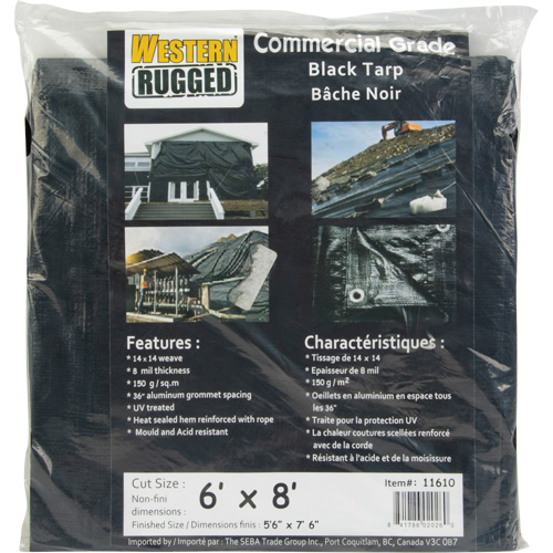 B&acirc;che, Usage industriel l&eacute;ger, Noir, 6' x 8' x 8 mils Oxymax Inc