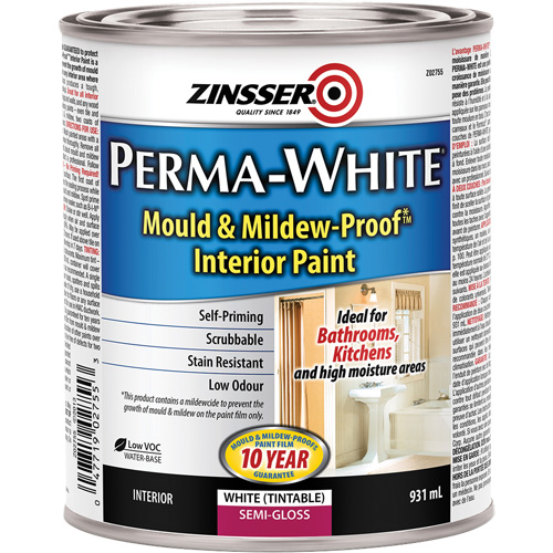 Perma-White&reg; Mold & Mildew-Proof Interior Paint, 931 ml, Can, White Oxymax Inc