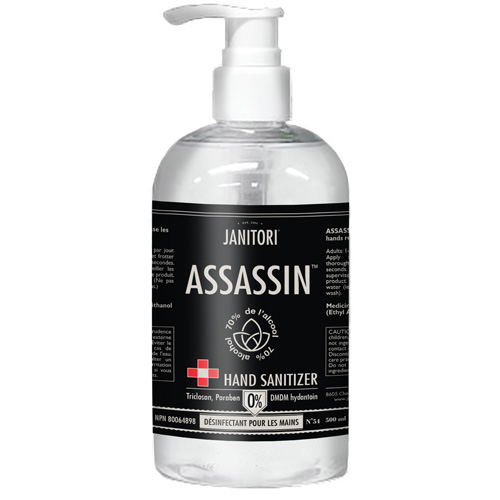 D&eacute;sinfectant pour les mains 54 Assassin, 500 ml, Bouteille &agrave; pompe, 70 % alcool Oxymax Inc