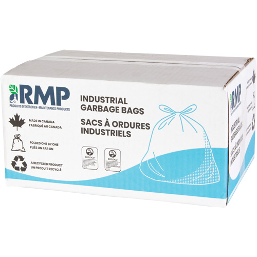 Industrial Garbage Bags, Strong, 26" W x 36" L, 0.9 mils, Black, 45 L (12 Gal.) Capacity Oxymax Inc