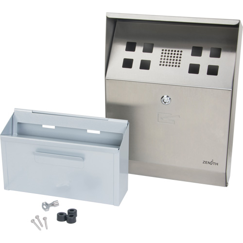 Cendrier, Montage mural, Acier inoxydable, Capacit&eacute; 1.6 Litres, Hauteur 13-4/5" Oxymax Inc