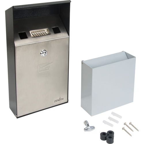 Smoking Receptacle, Wall-Mount, Stainless Steel, 1 Litre Capacity, 11-4/5" Height Oxymax Inc