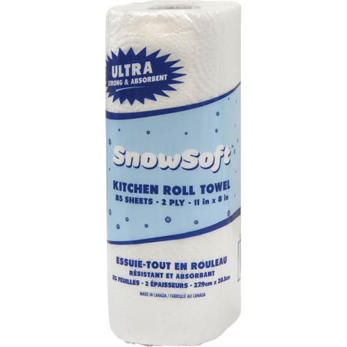 Essuie-tout pour cuisines de premi&egrave;re qualit&eacute; Snow Soft, 2 Pli, 85 Feuilles/rouleau, 8" la, 11" lo Oxymax Inc