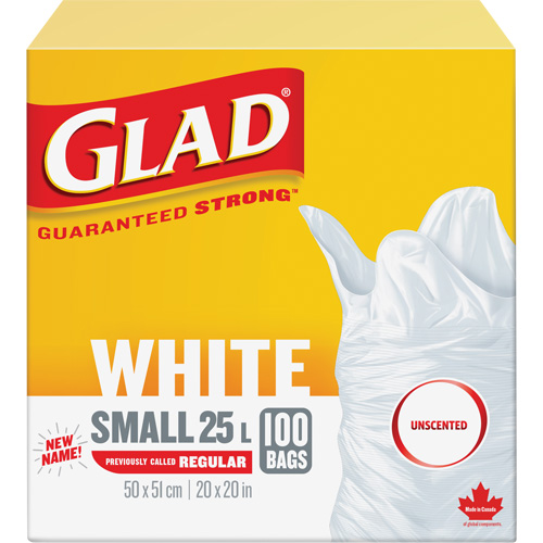 Petits sacs &agrave; ordures 25 L sans parfum, R&eacute;gulier, 20" la x 20" lo, Blanc Oxymax Inc