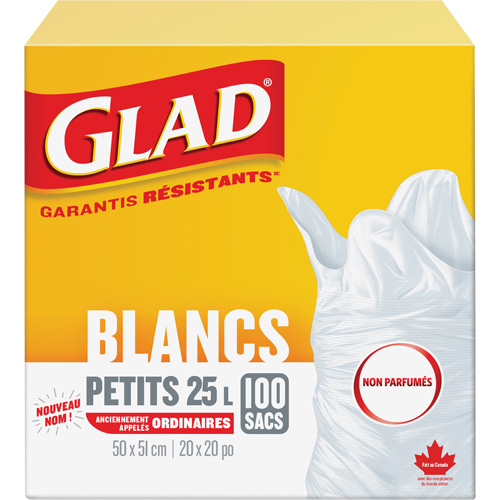 Petits sacs &agrave; ordures 25 L sans parfum, R&eacute;gulier, 20" la x 20" lo, Blanc Oxymax Inc