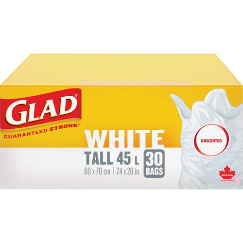 Tall 45L Unscented Garbage Bags, Regular, 24" W x 28" L, White Oxymax Inc