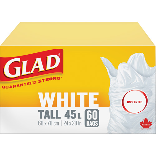 Sacs &agrave; ordures hauts 45 L sans parfum, R&eacute;gulier, 24" la x 28" lo, Blanc Oxymax Inc