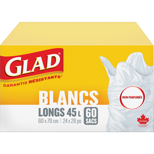Sacs &agrave; ordures hauts 45 L sans parfum, R&eacute;gulier, 24" la x 28" lo, Blanc Oxymax Inc