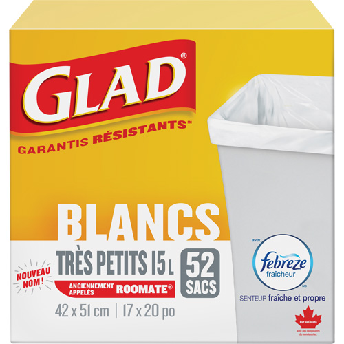 X-Small 15L Roommate Febreze Garbage Bags, Regular, 17" W x 20" L, White Oxymax Inc