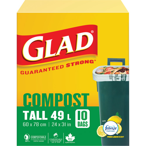 Tall Compostable Bags, Regular, 31" L x 24" W, Brown, 49 L (13 Gal.) Capacity Oxymax Inc