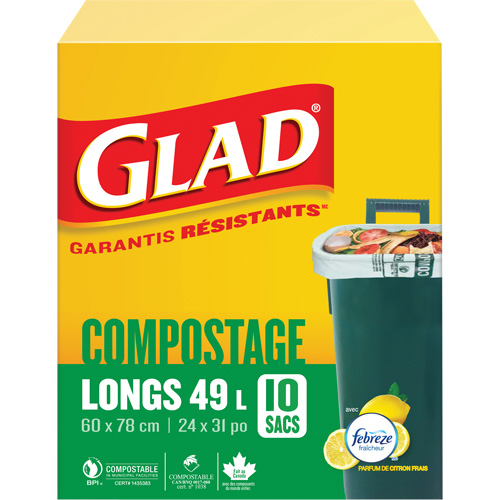 Tall Compostable Bags, Regular, 31" L x 24" W, Brown, 49 L (13 Gal.) Capacity Oxymax Inc