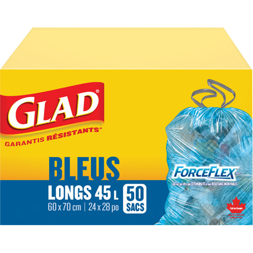 Sacs de recyclage 45 L, R&eacute;gulier, 24" la x 28" lo, Bleu Oxymax Inc